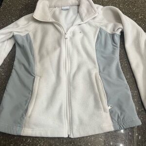 Columbia Women's White and Gray Fitted Fleece Jacket Size XL EUC Cozy Winter Ski